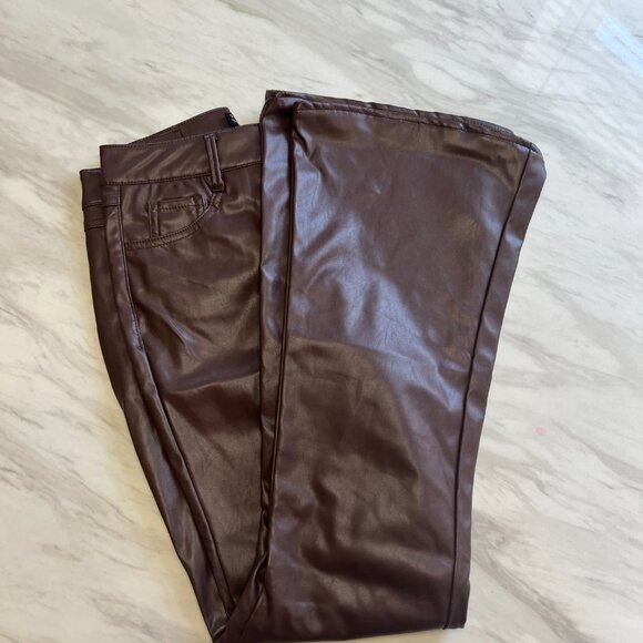 Vegan Leather Pants by Dollhouse in Chocolate Brown w/Flare Legs - Size 3/4 - Picture 6 of 12